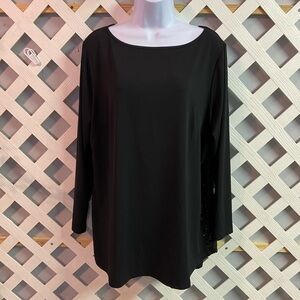 Joan Rivers Long Sleeve Luxe Knit Top with Side Seam Sequin Detail Black Large